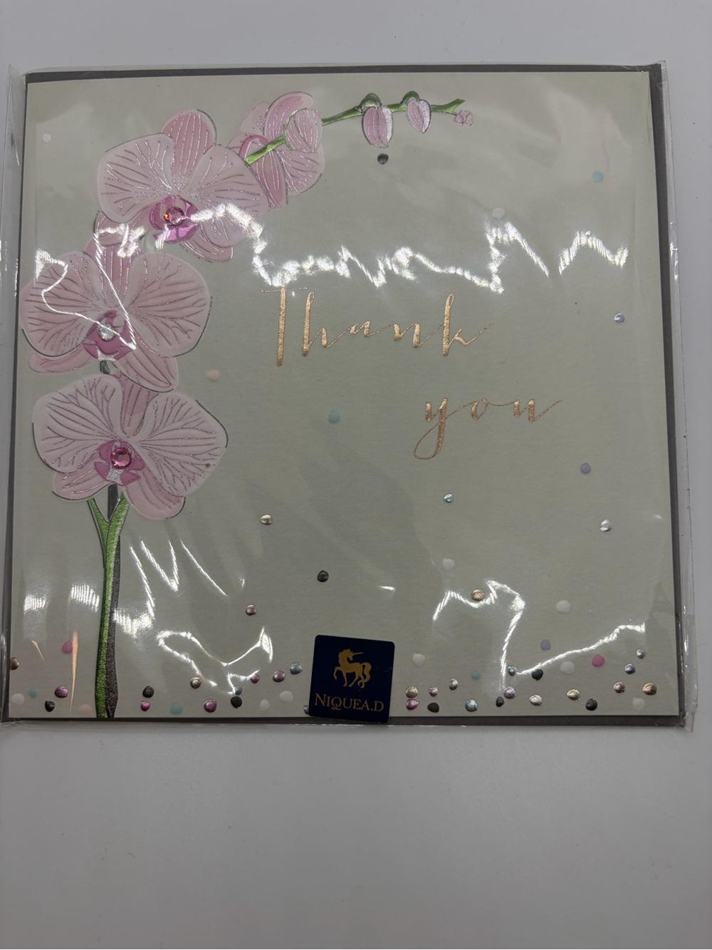 NIQUEA.D Pink Orchid Thank You Greeting Card with Envelope Blank Inside NIP